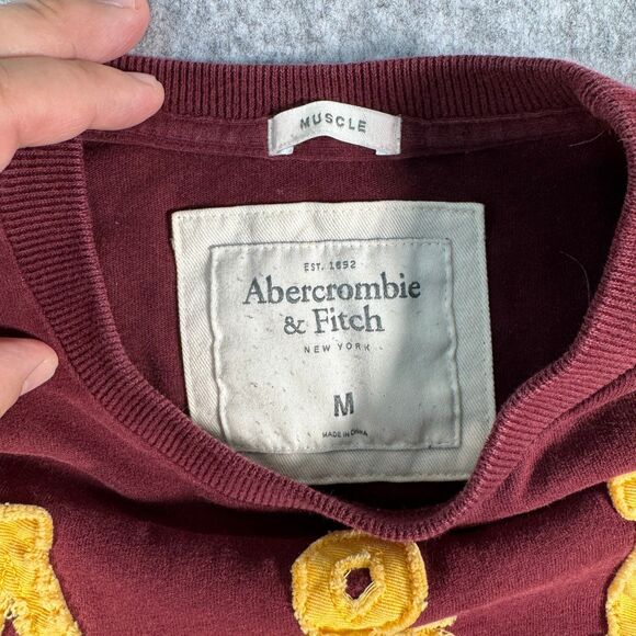 Abercrombie Fitch Long Sleeve T Shirt Mens Medium Red Maroon Y2K A&F Applique - Picture 5 of 10